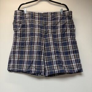 Merona‎ Plaid Shorts Mens 38 Navy Blue Excellent Cotton Flat Front Casual 9094